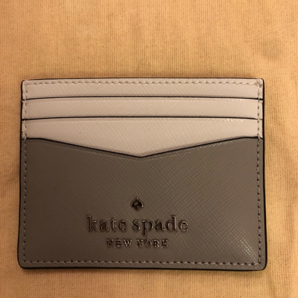 Kate Spade leather card case gray and white - Picture 4 of 4